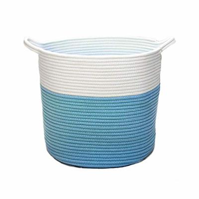 Large Woven Blue & White Cotton Rope Basket